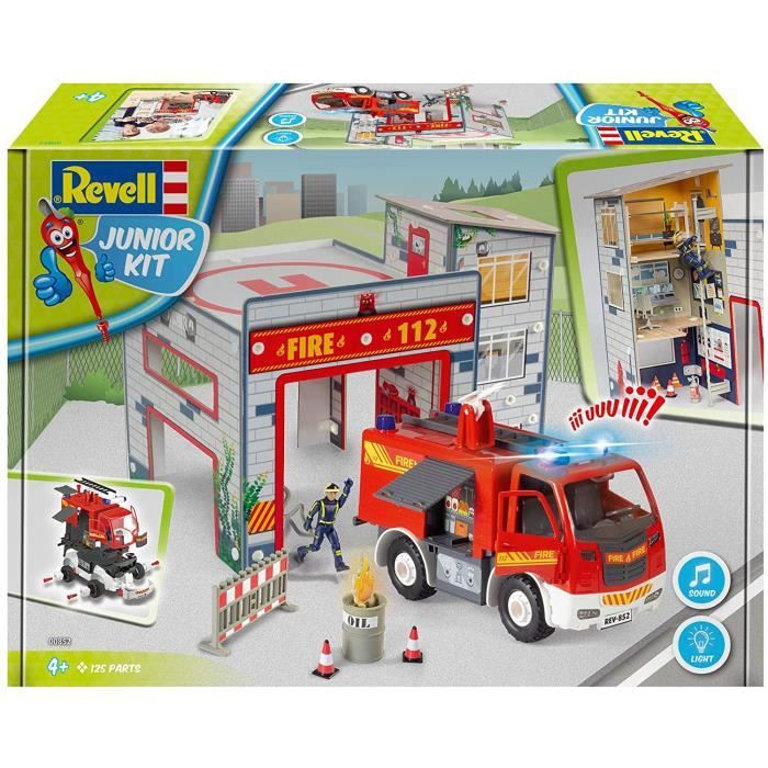Coffret Revell Junior - Caserne De Pompiers à Construire Avec Camion - 125 Pièces - Vis Et Tournevis Inclus - Pour Enfants Dès 4 Ans - Jeu De Construction Solide