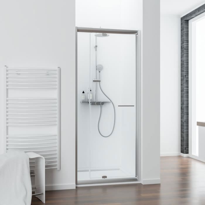 Porte de douche pivotante 70-80 cm Vita extensible verre transparent profilé aspect chromé paroi en niche Schulte