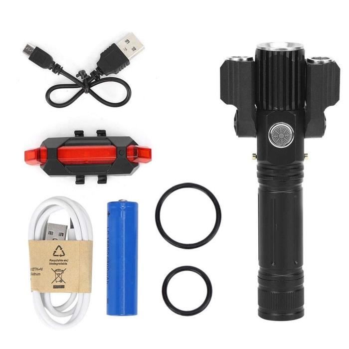 Lampe de Poche D'éClairage à Trois TêTes T6 Rotative Multifonction LED