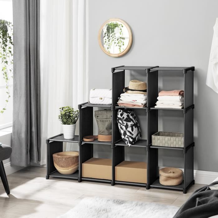SONGMICS Étagère de Rangement à 9 Compartiments Meuble de Rangement Ouvert Bibliothèque Organiseur pour Salon Noir LSN45BK