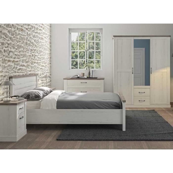 Chambre Adulte Complete 160 200 Chene Blanchi Beton Perle L 176 X L 211 X H 100 Cdiscount Maison