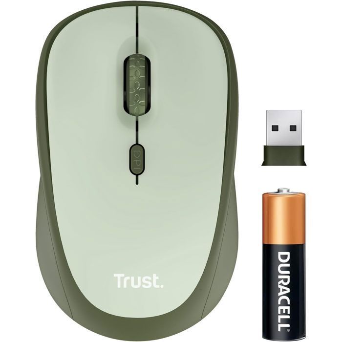 Trust Yvi+ Souris sans Fil Silencieuse avec Conception Durable 800-1600 DPI Ambidextre Récepteur USB Stockable Compacte - Vert