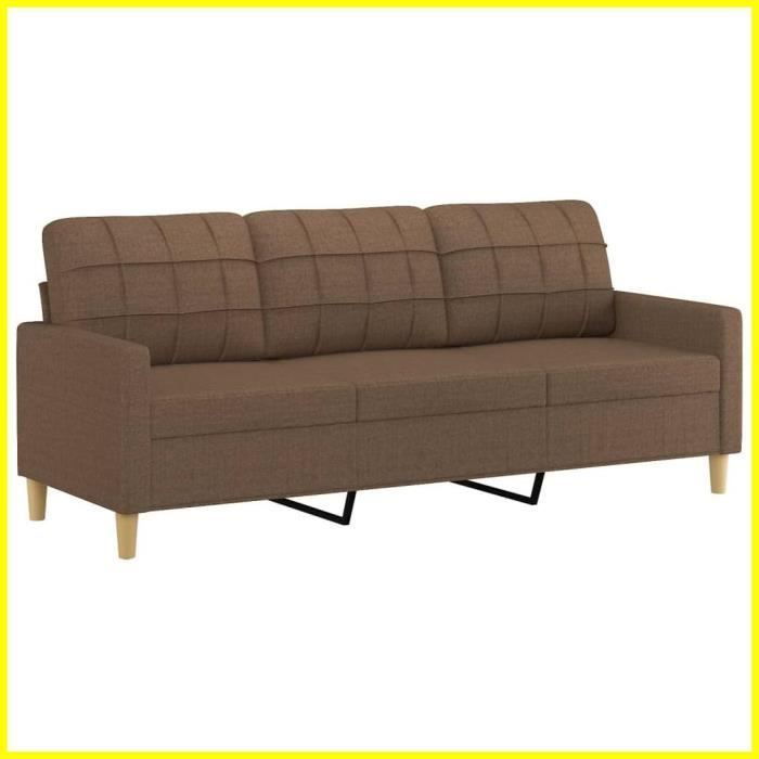 Canapé 3 places - V BESTLIFE - Marron - Tissu 100% polyester - Design contemporain - Confort moelleux