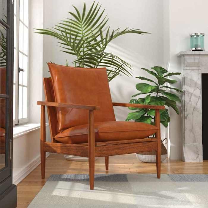 vidaXL Fauteuil Marron Cuir véritable avec bois dacacia 246480