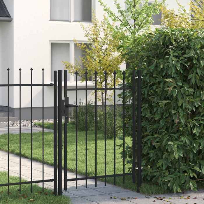vidaXL Portail de clôture BOXTEL à une porte avec pointes supérieures acier 1 x 1 2 m noir 146033
