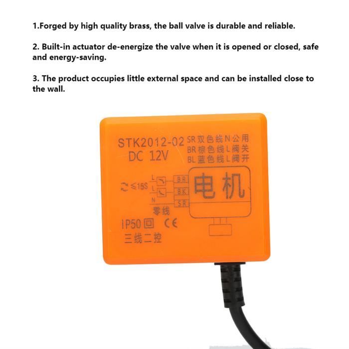 VBESTLIFE Vanne à Bille électrique DC 12V Vanne à Boisseau Sphérique électrique En Laiton