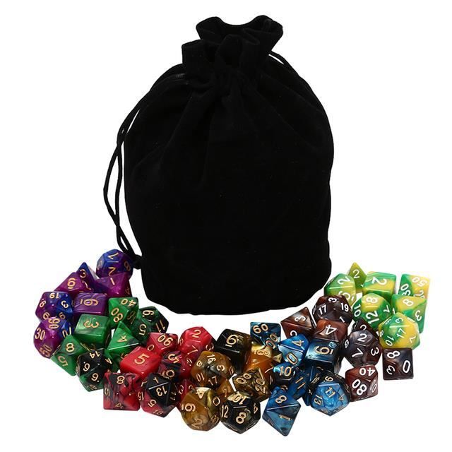 14 Dés Polyédriques Pour Jeux De Rôle - D&D, Donjons Et Dragons - Set Double Couleur Avec Pochette - D4, D6, D8, D10, D12, D20, D%