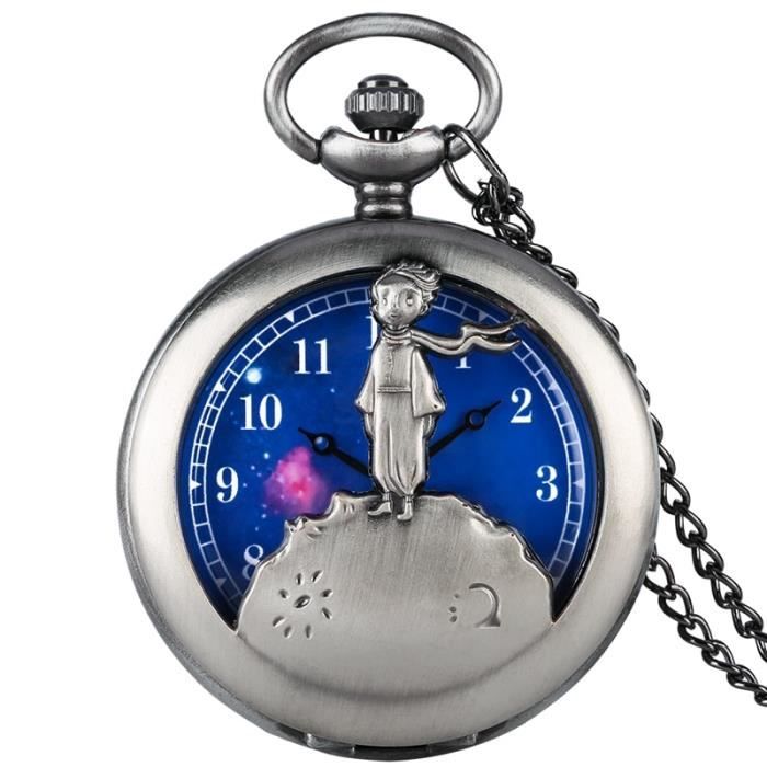 Montre De Poche Rétro à Gousset – Cadran étoiles, Lune, Fleurs – Chaîne Incluse