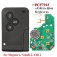 Pour Renault Megane Car Smart 3 Boutons FOB BCM Keyless Go Mains Libres 433MHz ID46 PCF7943 Key Card-1