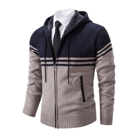 Pull Doublure Polaire Hiver Cardigan Homme YOUTHUP - Pull Tricot épais Doublure Polaire Col Montant Cardigan Col Montant Fermeture
