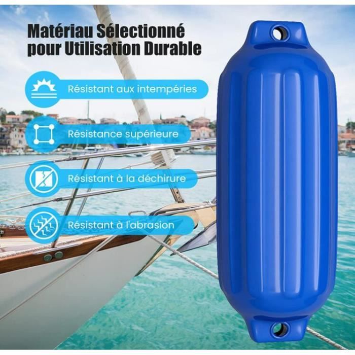 GYMAX Lot De 4 Pare-battages Gonflables Bleus/Noirs - Protection Robuste Pour Bateaux Et Yachts
