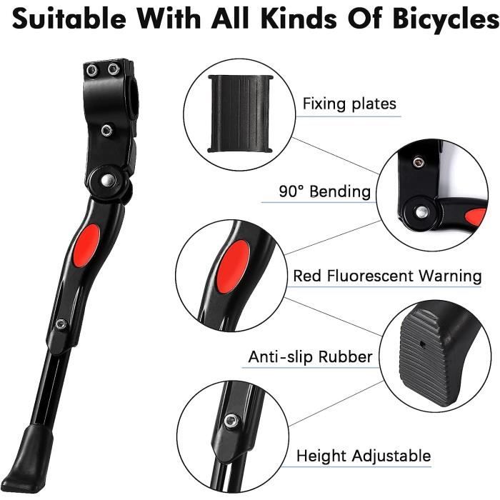 Béquille Vélo Réglable Alliage Alu - Convient 24-29 Pouces, Antidérapante, Pour VTT, Route, BMX