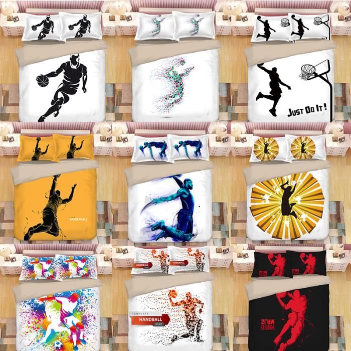 Housse De Couette 140x200 + 2 Taies D'oreiller 65x65 Cm - Thème Handball - Microfibre Douce Et Respirante - Pour Enfant, Ado, Sportif