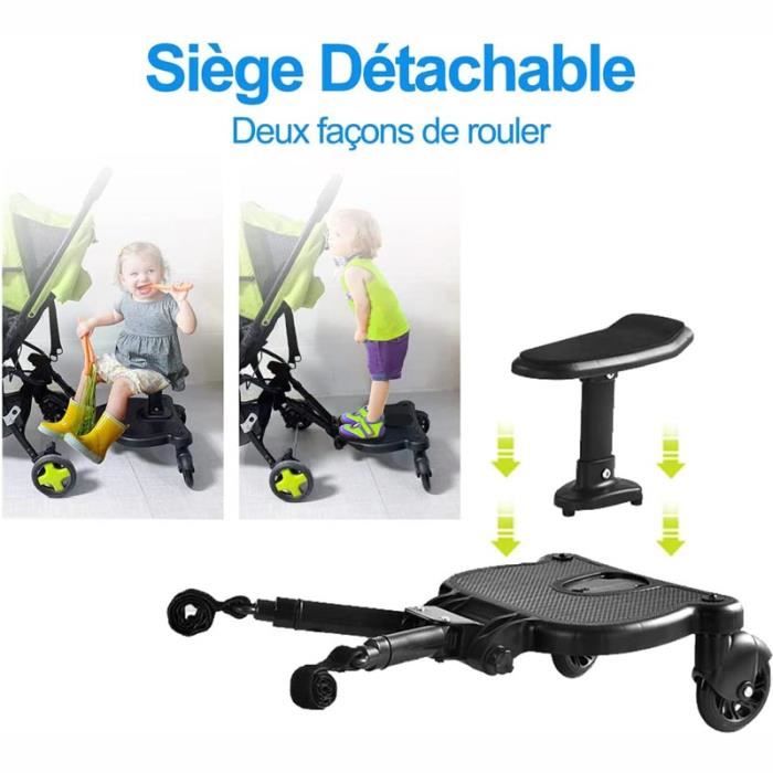 Pédale de Poussette Marche Pied Poussette Planche de poussette Pédale  auxiliaire Avec Siege jusqu'à 25 kg Noir