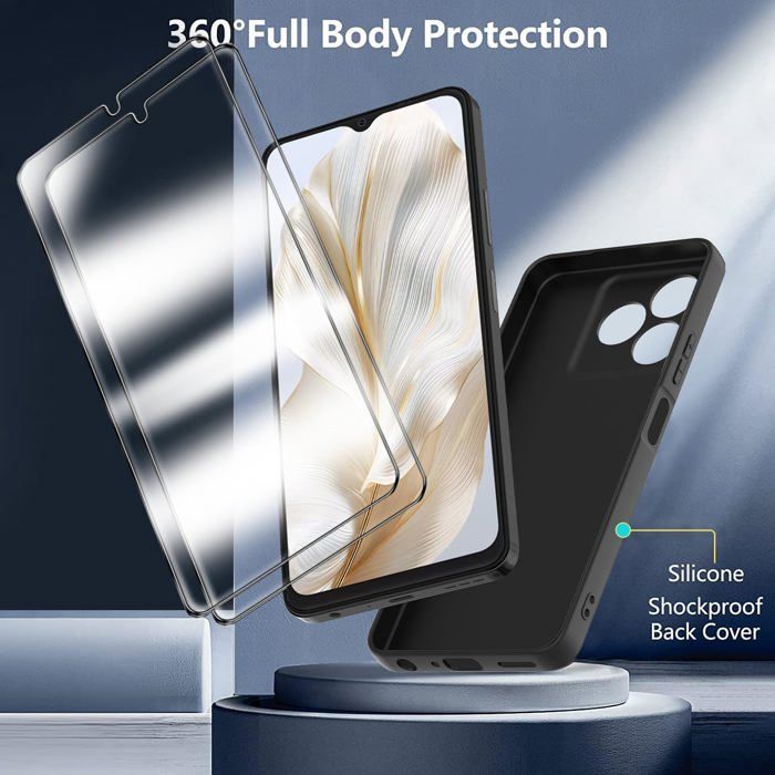 KJYFOANI Coque Pour Blackview Wave 8 (6.56") Noir Housse Et 1 Pièces Verre Trempé écran Film Protecteur, Ultra Fine Anti-Rayures Souple Silicone TPU Étui Pour Blackview Wave 8 - XV31A