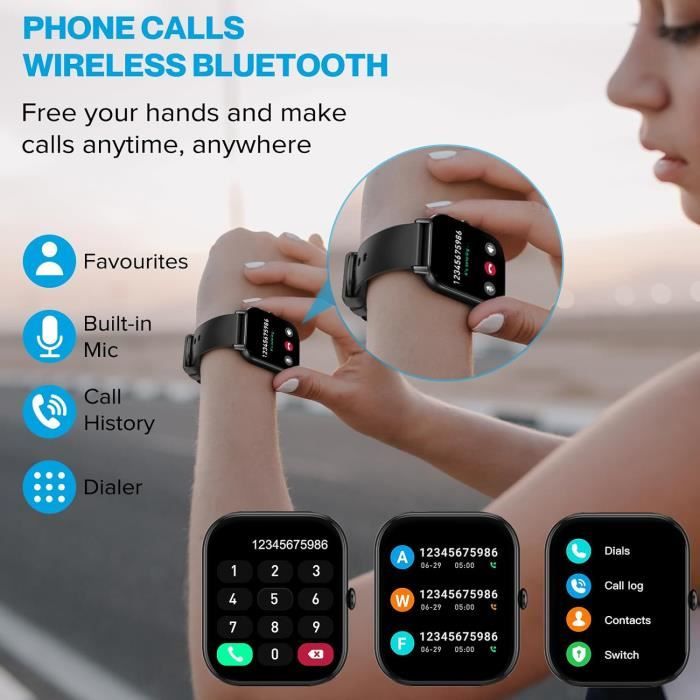 Montre Connectée Femme Homme avec Appel Bluetooth, 1.85 HD Smartwatch  Etanche IP68 Montre Sport 112 Modes Sportifs,Podometre Cardiofrequencemetre