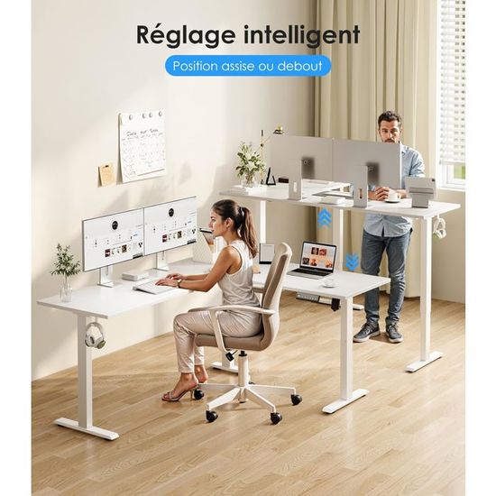 TRIUMPHKEY Blanc Bureau En Verre, Bureau Assis Debout Electrique Avec Tiroirs 120 X 60cm Reglable En Hauteur,Tabl Standing Desk For Gaming Office