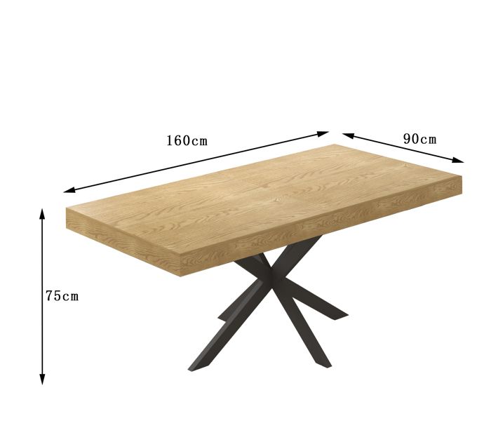Table à Manger Rectangle Alix 8 Personnes - Pied Araignée Métal Noir Et Plateau Bois 160 Cm - Style Industriel Loft