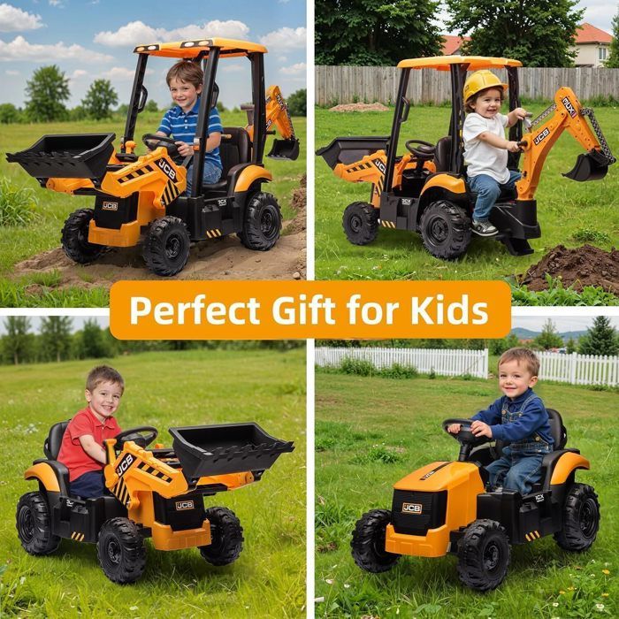 Tracteur électrique Enfant 12V 4-en-1 – Pelle, Bulldozer, Cabane, Télécommande Parentale, Cadeau 3 Ans+ 2026