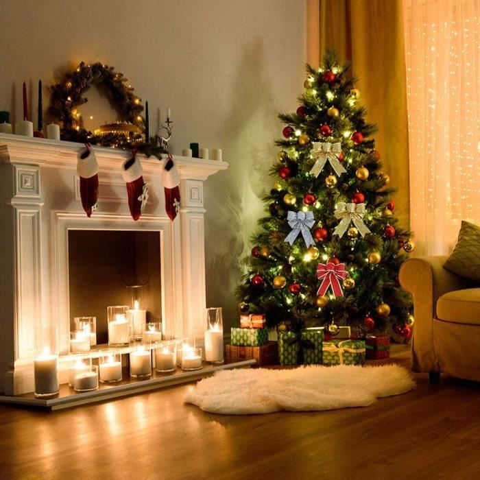 Lot De 6 Nœuds De Noël En Velours Rouge 33 Cm - Grands Nœuds Décoratifs Pour Arbre, Couronne Et Décoration Festive