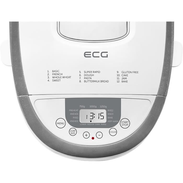 Machine à Pain ECG PCB 82120 - 12 Programmes, Cuisson Jusqu'à 1250g, Écran LCD