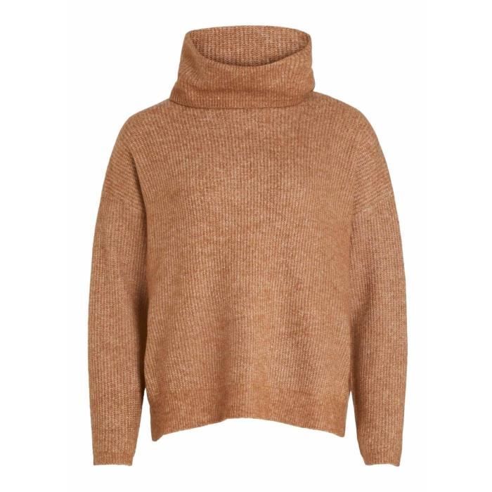 Pull col sales roulé femme camel