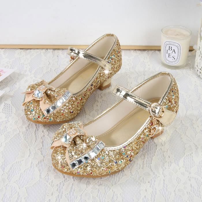 Monissy Chaussure à Talon Haut Enfant Fille Princesse Sandale PU Brillante Kitty Papillon Doublé Métal Pendentif Lune Etoile Caoutchouc 2.5cm Déguisement Cérémonie Mariage