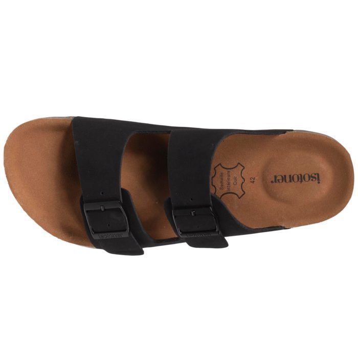 Mules Homme Isotoner - Sandales à Scratch - Semelle Intérieure Cuir - Confort Ultime - Marque Isotoner