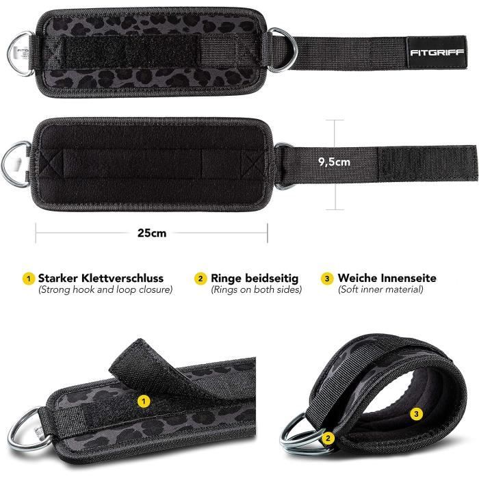 Paire De Sangles De Cheville Musculation Pour Poulie - Rembourrées, Velcro Réglable, Anneaux En D Renforcés - 7