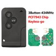 Pour Renault Megane Car Smart 3 Boutons FOB BCM Keyless Go Mains Libres 433MHz ID46 PCF7943 Key Card-3