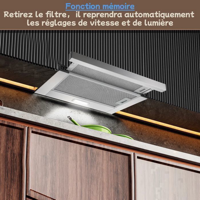 Hotte Aspirante Sous Meuble 60 Cm HEINRICHS - Aspiration 212 M³/h - 3 Vitesses - LED - Filtre à Charbon Inclus