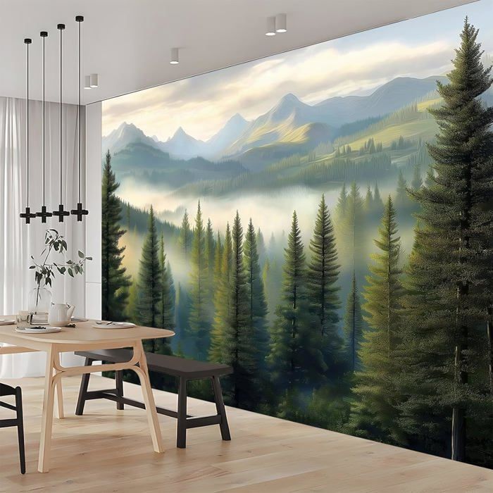 Papier Peint Panoramique Jungle Naturelle Montagnes 350x256 cm ...