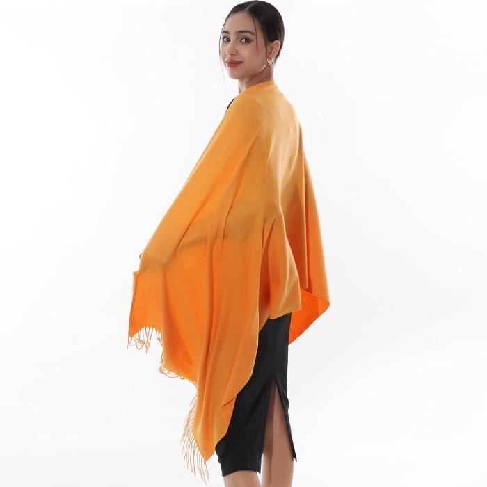 Grand Châle / Pashmina 180x70 Cm - 45% Soie, 55% Pashmina - Motif Floral Rouge/orangé