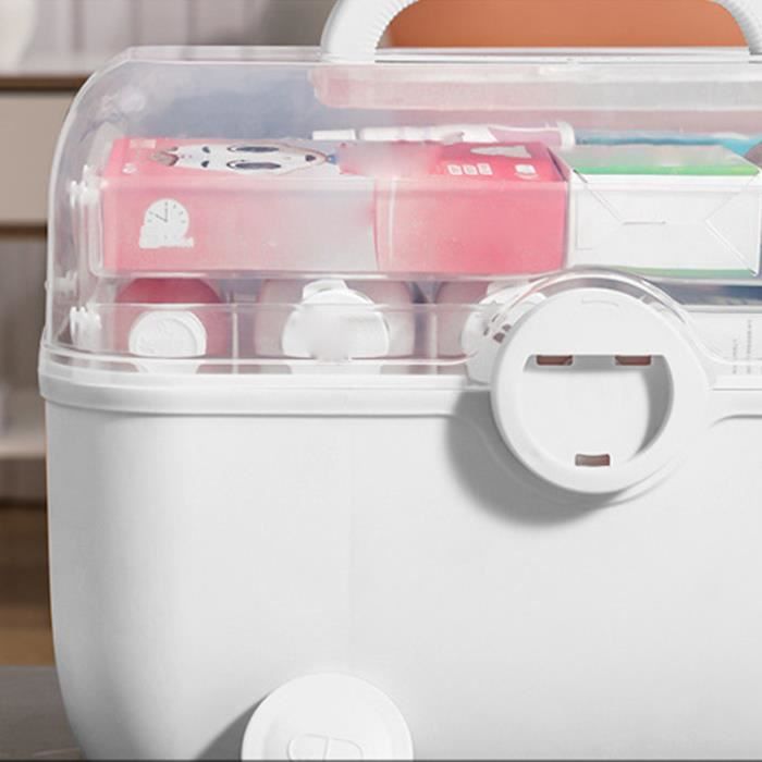 Boîte à Pharmacie Organisée 2 Niveaux - Caisse Plastique Transparente Avec Couvercle, 7 Compartiments, étanche