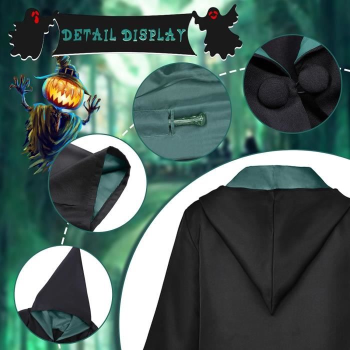 Kit Costume Magicien Adulte 5 Pièces – Cape, Baguette, Écharpe, Cravate, Lunettes – Pour Halloween Et Carnaval