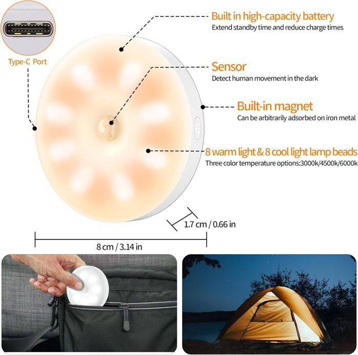 Lampe Led Detecteur De Mouvement Interieur, Lampe De Placard 4 Pcs 96 Led 4 Modes Declairage Lampe Led Rechargeable Sans Fil Reglette Led Cuisine Lumiere Veilleuse Pour Couloirsgarage 80770693