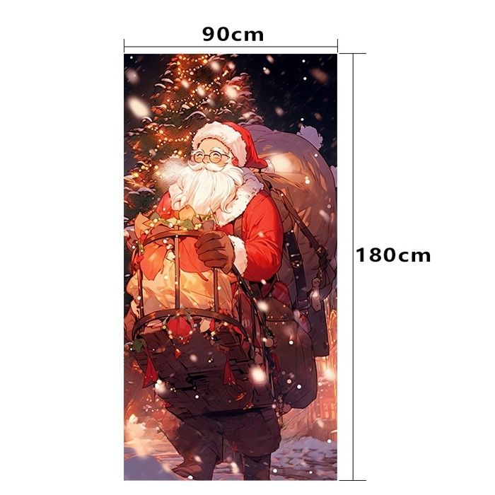 Bannière Porte Noël 90×180 Cm – Décoration Sapin & Bonhomme De Neige, Fond Photo Fête, Intérieur Extérieur