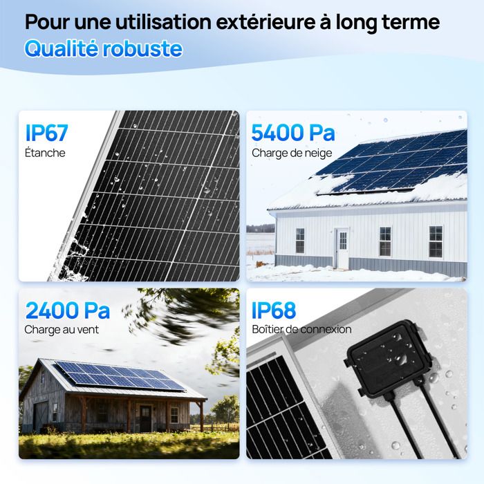 Panneau Solaire 25W 12V ECO-WORTHY Étanché IP65 - Pour Voiture, Bateau, Camping, Voyage