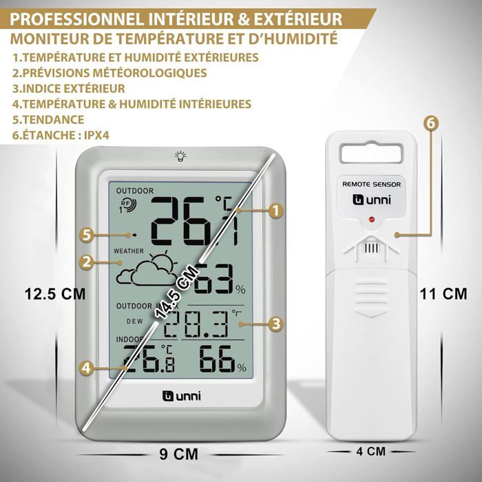 Thermomètre-hygromètre Sans Fil 100 M – -20°C à 70°C, écran LCD, Pour Serre Ou Chambre Bébé
