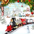 Set de train de Noël, jouet de train électrique pour garçons et filles avec fumée, lumières et sons-0
