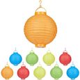 Relaxdays Lampion chinois LED abat-jour papier lanterne boule 20 cm rond décoration set de 10 à piles, coloré - 4052025243524-0