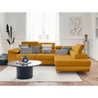BESTMOBILIER Pablo - canapé d'angle droit - 5 places - convertible avec coffre et têtières réglables - en velours - Jaune