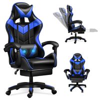 Chaise Gaming Ergonomique avec Oreiller Lombaire Massant, Repose-pied, Hauteur et Inclinaison du dossier Réglable, Charge de 150Kg