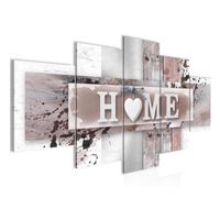 Impression sur Toile Tableau Home Coeur 200 x 100 cm 5 Parties XXL Decoration Murale Dessin Gris Rose, sans cadre