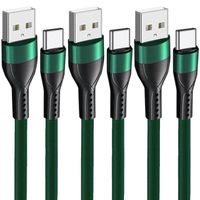 Lot-3 Câble USB-C 1M Charge Rapide 3A pour Xiaomi Redmi 9 9T 10C 11A 12 - Nylon Tressé Vert