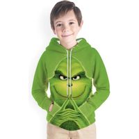 3D Pleine Impression Sweat à Capuche,3D vert imprimer Grinch sweats à capuche enfants vêtements automne no?l hiver sweat-shirt pour