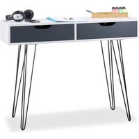 Table de Bureau Blanche - RELAXDAYS - Design moderne - 2 tiroirs - Noir - Bois - Panneaux de particules