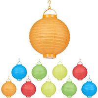 Relaxdays Lampion chinois LED abat-jour papier lanterne boule 20 cm rond décoration set de 10 à piles, coloré - 4052025243524