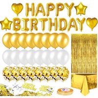 RiWill Anniversaire Ballon Rose Kit Guirlande Happy Birthday, Nappe Rose Or, Rideau à Franges Or