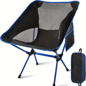 CHAISE DE CAMPING Bleu ciel - Chaise de camping pliante, Chaise de randonnée légère avec sac de transport et poche latérale pou